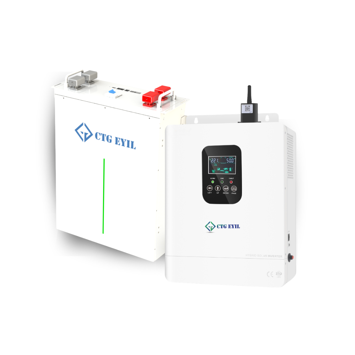 48V Combo - 48V 5kW Hybrid Inverter + 51.2V 100Ah Wall & Stack Mount Lithium Battery